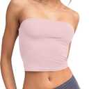 Trendy Queen  Sexy Tube Tops for Women Strapless Crop Tops Basic Backless Sleeveless Bandeau Cute 2024 Summer Outfits Sexy Solid Tops Size L Pink