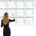 Large Dry Erase Calendar for Wall Yearly Wall Calendar Dry Erase, 58" x 37", 12-Month Undated Blank Calendar Planner, Reusable Laminated with 15 Round Stickers, Perfect Large Wall Calendar for Office, Home and Classroom