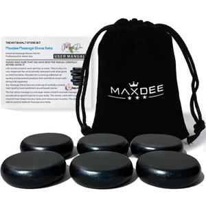 Maxdee Massage Stones Essential Hot Stones for Massage, 6 Medium Hot Stones Massage Kit Hot Rocks Massage Stones for Professional or Home Spa, Foot Heater, Relaxing, Healing, Pain Relief, 2.4" (Black)