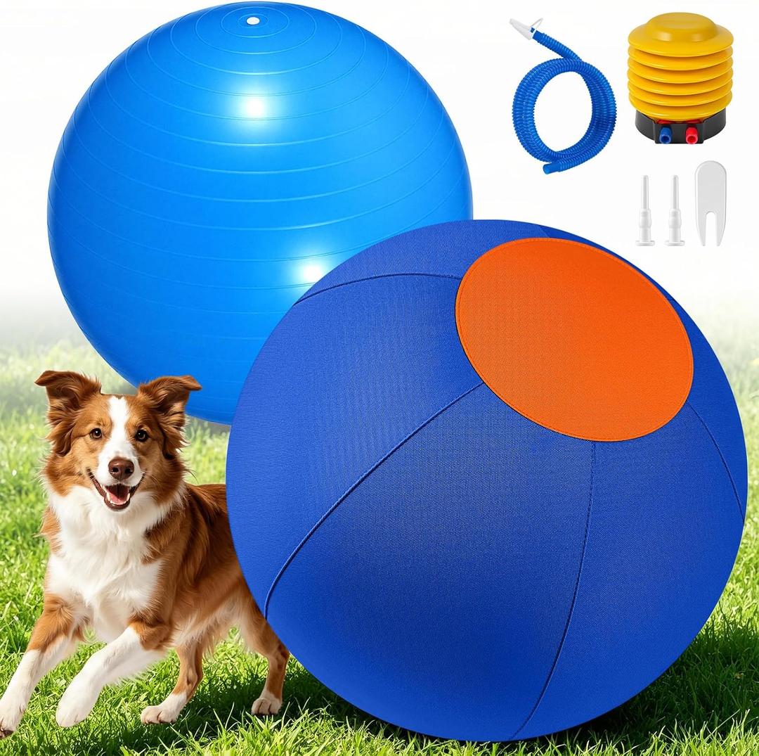 Herding Ball for Dogs, Upgraded Durable 18" Dog Herding Ball for Australian Shepherd, Collie Horse Ball for All Breeds, Herding Dog Toys Indoor Outdoor Play Exercise (Blue-Orange, M)