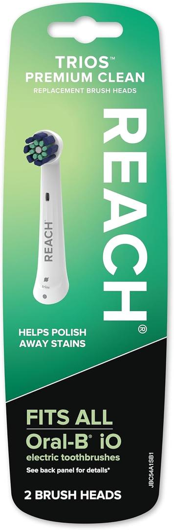 Reach Trios Premium Clean Replacement Toothbrush Heads, Fits All Oral-B iO Electric Toothbrushes (White)