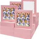 Bakepacker 36pcs Pink Pie Boxes 10x10x2.5 inches Easy Assemble Macaroon Cookie Boxes Bakery Boxes with Window for Bakery (Auto-pop Up)
