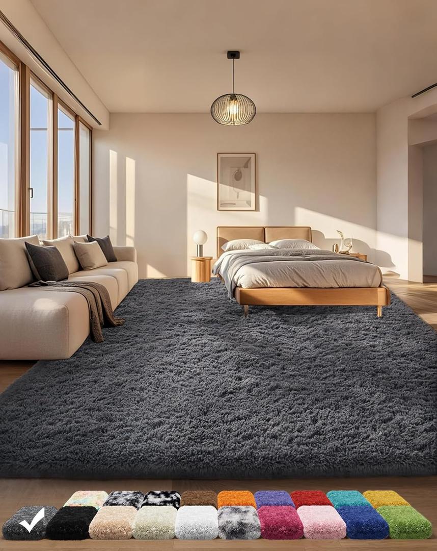 Ophanie Area Rugs for Bedroom Living Room, Grey Fluffy Fuzzy Shag Shaggy Soft Plush Carpet, 4x6 Indoor Floor Gray Rug for Kids Home Dorm Decor Aesthetic (4' x 6', 1- Grey)