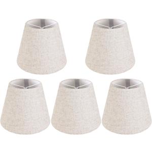 GO&SO Natural Linen Mini Lamp Shades for Chandelier,Clip on Lamp Shade Set of 5 Beige Lamp Shade 4x6x5 IN,Small Lamps Shades Modern Barrel Lamp Shades for Small Table Lamps, Desk Lamps, Pendant Lights