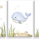 2 x Wodkwq Nursery Wall Art Sea Animal Canvas Prints Baby Girl Boy Room Decor Watercolor Paintings Pictures Cute Ocean Theme Toddler Room Decoration Set of 3 for Kids Bedroom Bathroom 12x16in Unframed