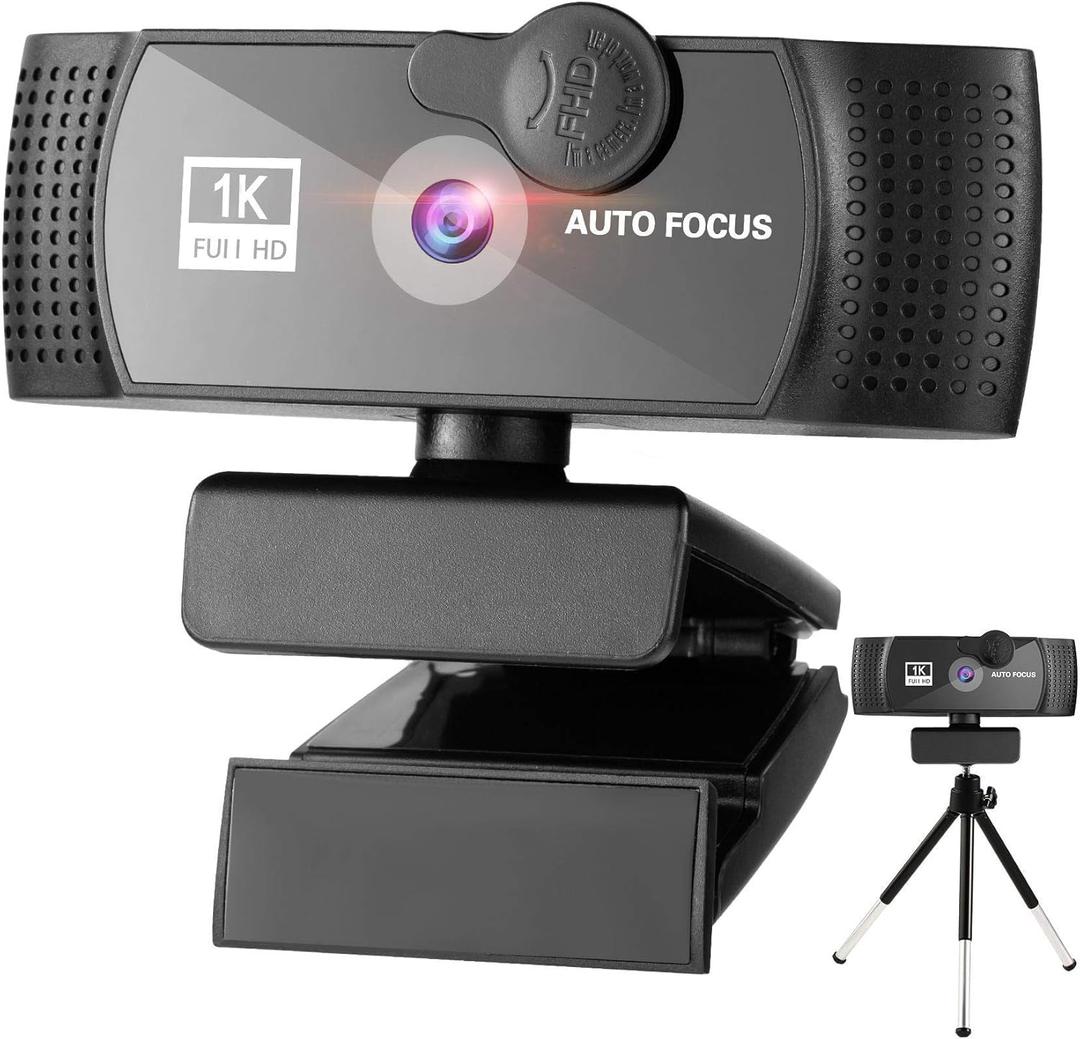 1080p Webcam Full HD Camera with Microphone, AutoFocus 120-degree Wide Angle Web Camera with Tripod Stand and Privacy Cover for Zoom/Skype/FaceTime, Conferencing and Video Calling