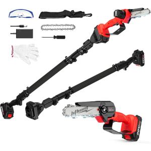 Cordless Pole Saw, 2-in-1 6" Battery Powered Pole Saws for Tree Trimming, 20V 2.0Ah Battery Mini Chainsaw with Pole, 15ft Reach Small Pole Saw for Wood Cutting, Trimming