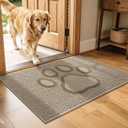 Dog Paw Doormats 24''x36'' for Dirty Paws, Washable Entryway Floor Rugs Dirt Trapper with TPR Backing, Absorbent Low Profile Doormat for Front Door, Hallway, Entryways, Beige