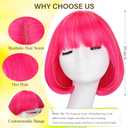Hot Pink Bob Wigs with Bangs (Can Be Trimmed) Straight Short Wigs for Women Synthetic Pink Wig for Cosplay Women Funny Wig for Party Halloween Daily Anime Costume Events Wear