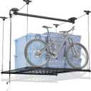 GADFISH Garage Ceiling Lift Storage Rack, Easy Lifting 85" Height Overhead Garage Storage Rack for Space Saving with Safety Lock, Suitable for 16"/24" Ceiling, 350LBS Capacity