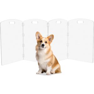Modern Frame Clear Acrylic Freestanding Pet Gate - 24" High Extra-Wide Folding 4-Panel Dog Barrier for Doorways, Stairs & Large Openings, Indoor Fence for Dogs, Puppies & Cats