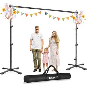 EMART Portable Backdrop Stand Kit with Foldable Cross Flat Base, Adjustable 8.5ft Height 10ft Width Pipe and Drape Background Hanging Frame Bar for Photography Party Wedding Birthday Photo Studio