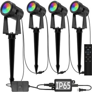 SUNTHIN Outdoor Landscape Lighting with Remote, RGBW Color Changing Spot Uplights,4 Pack