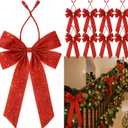Soulchen 12 Pcs Large Valentines Day Bows with Garland Twist Ties Decorative 26 Inch Glitter Twist Tie Bows for Tree Wreath Garland Railings Wrapping Indoor Outdoor Holiday Party Supplies(Red)