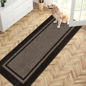 PURRUGS Dirt Trapper Door Mat 24" x 70", Non-Slip/Skid Machine Washable Entryway Rug, Shoes Scraper, Area Rug, Super Absorbent Welcome Mat for Muddy Wet Shoes and Paws, Grayish Brown & Coffee
