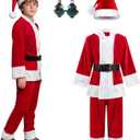 Kids Christmas Santa Costume Suit Cosplay Deluxe Plush Claus Costume for Boys Girls Halloween Christmas Party Outfits (3-4 Years, Red)