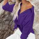 Diosun Womens Casual Button Down Shirts V Neck Long Sleeve Cotton Loose Fit Plain Work Blouse Tops with Pocket (Purple, M)