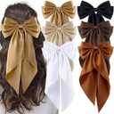 6Pcs Large Bows Hair Clips for Women Girls Long Tail Hair Ribbon Silky Satin Barrettes Coquette Bows Accessories (Black/khaki/Brown/White)