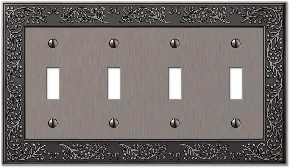 Amerelle 43T4AN English Garden Wallplate, 4 Toggle, Cast Metal, Antique Nickel, 1-Pack