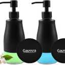 Gaussra Black Soap Dispenser with Coaster and Stickers, Dish Soap Dispenser for Kitchen, Hand Soap Dispenser for Bathroom, 304 Stainless Steel Glass Lotion Dispenser (2 Pack)