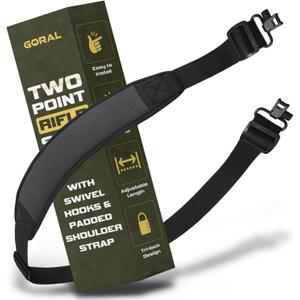 GORAL 2-Point Rifle Sling Strap with Swivels Hooks, Gun Sling with Padded Shoulder Strap Length Adjuster and Two Points Secured Swivel for Outdoors, Hunting and More