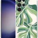 Monstera Leaves Case Compatible with Samsung Galaxy S23 Ultra,Minimalist Plant Line Art Pattern,Trendy TPU Bumper Case for Galaxy S23 Ultra