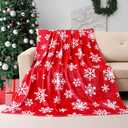 Christmas Red Throw Blanket White Snowflake Throw Blanket Xmas Winter Holiday Cozy Fuzzy Plush Throw Blankets Super Soft Lightweight Throw Blankets for Women Men 50" X 60"