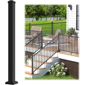 2.56 in. x 2.56 in. x 39 in. Porch and Deck Railing Post with Screws, Aluminum Railing Post, Black Textured Outdoor Powder-Coat Finish Stair Post for Decks, Porches & Balconies (1 Post)