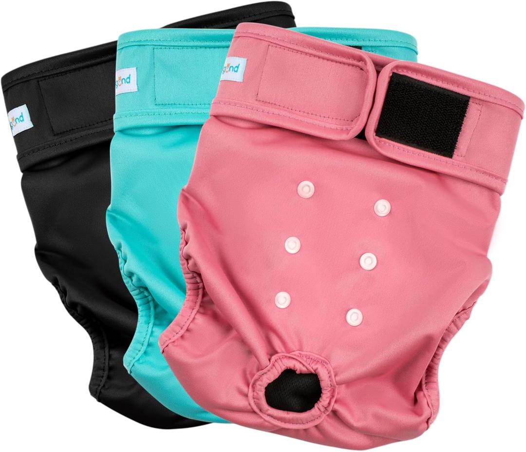 Paw Legend Washable Reusable Female Dog Period Diapers for Heat Doggie Puppy Diapers for Female Dogs (3 Pack,Medium) (Medium (15''-17'' Waist), Cheerful (Black Lining))