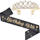 Birthday Bitch' Sash, Crown Tiara & Party Supplies Kit - Black Glitter Sash, Women's Birthday Gifts