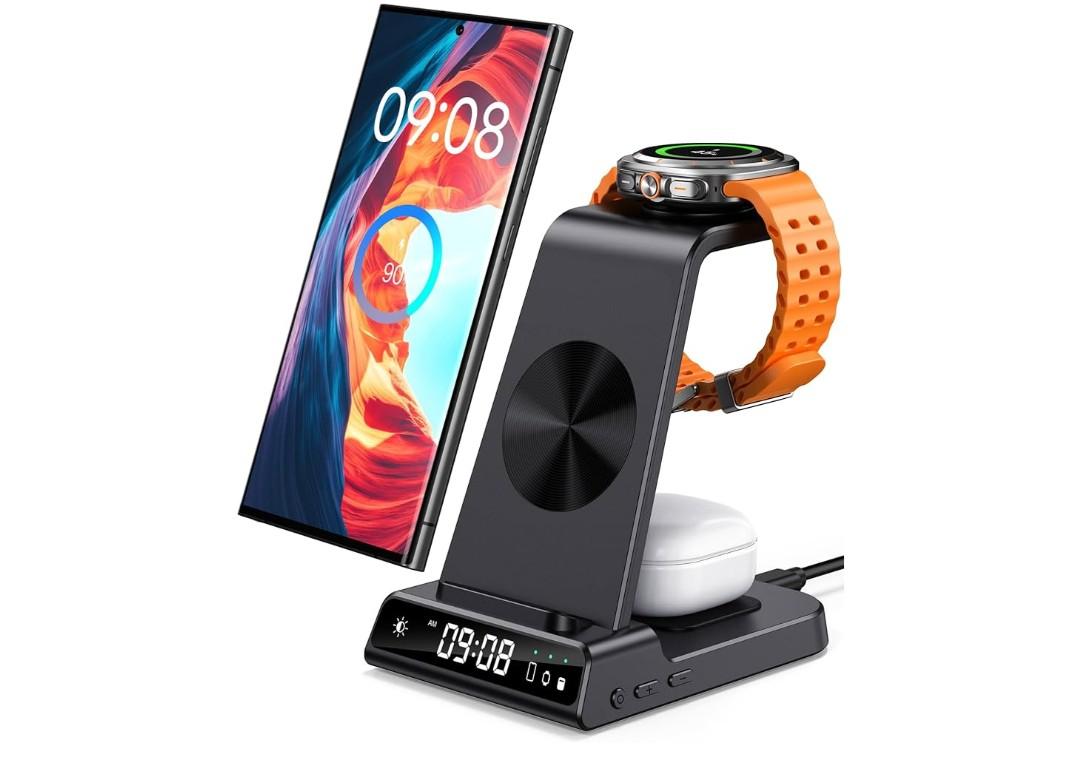 Wireless Charger for Samsung, 3 in 1 Wireless Charging Station for Samsung Galaxy S25 Ultra/S24 Ultra/S23/S22/Note 20/Z Flip 7/Fold 6, Charger for Samsung Galaxy Watch Ultra/8/7/6, Galaxy Buds 3/3 Pro