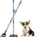 QiMH Upgraded Dog Pooper Scooper Extra Large, Adjustable Long Handle Stainless Metal Pet Poop Tray and Rake Set for Large Medium Small Dogs, Dog Waste Removal Bin Rake, Great for Grass, Street, Gravel (Blue)