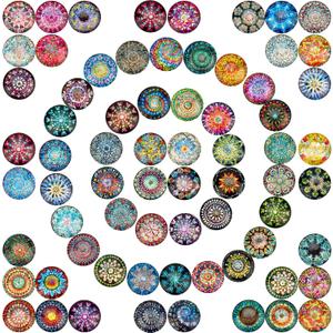 PH PandaHall 25mm Kaleidoscope Glass Cabochons, 70pcs Mosaic Printed Glass Dome Cabochons Half Round Cabochons Tiles for 25mm Dome Jewelry Pendant Trays Blanks (Dark)