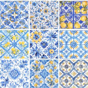 72pcs Mediterranean Luncheon Napkins  3-Ply Paper Napkins with Mixed 9 Amalfi Coast Designs, Blue & Yellow Italian Lemon Tile Table Napkins, 13x13 inch for Dining & Party Dcor