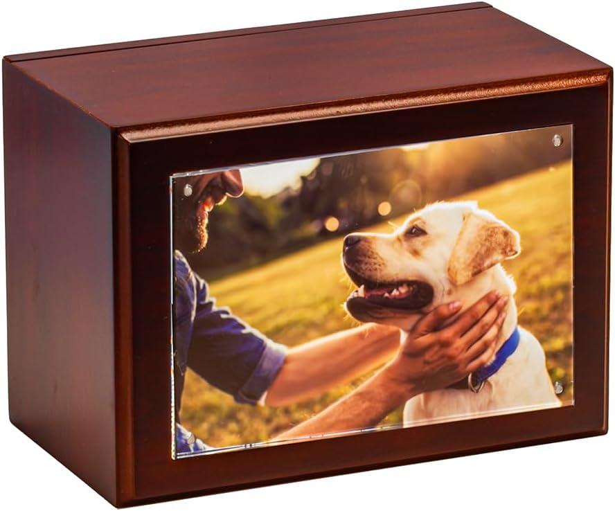 Companion Photo Urn with Acrylic Magnetic Picture Frame for Human and Pet Ashes, Cremation and Aquamation Urn for Adults, Infants, and Pets, Memorial Keepsake Urn (Maple, Medium)