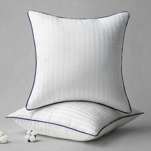 Phantoscope 18x18 Pillow Insert Set of 2 - Striped Throw Pillow Insert with 100% Cotton Cover - Soft Decorative Throw Pillows with Piping Square Cushion Form Filler for Sofa, Couch, Bed (White)