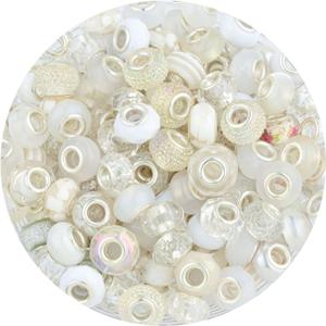 LAIDANLA White Mix Large Hole Beads, 100pcs 15mm Round European-Style Resin, Plastic, Acrylic Craft Beads for Jewelry Making, Bracelet, Necklace, Decoration, 2 Pack