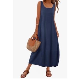 MEROKEETY Women's Casual Maxi Sundress 2025 Summer Beach Dress Scoop Neck Sleeveless Loose Tank Dress, L