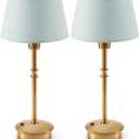 UMEXUS Small Cordless Lamp Rechargeable Table Lamps Set of 2, Dimmable Battery Operated Lights, Portable Accent Light for Side Table Restaurant Dining Outdoor, Blue Fabric Shade, Antique Brass