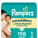 Pampers Swaddlers Diapers, Size 1 (8-14 lbs), 198 Count, Absorbent, Keeps Baby Dry and Comfortable, Skin Safe Disposable Baby Diaper (Packaging May Vary)
