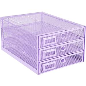 Annova Desk Organizer Wire Mesh 3 Tier Sliding Drawers Paper Sorter/Multifunctional/Premium Solid Construction for Letters, Documents, Mail, Files, Paper, Kids' Art Supplies (Light Pink)