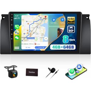 Qualcomm 8-Core 4G+64G Car Stereo for BMW X5 2000-2006, BMW 5 Series E39 M5 1996-2003, Wireless CarPlay Android Auto, 9" IPS Touch Screen Android 15 Car Radio with DSP Hi-Res Bluetooth 5.1 GPS FM WiFi