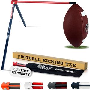True Strike Pro Football Kicking Tee - Ultimate Football Tee Compatible with All Ball Sizes, Bonus Goal Kicking Tracker, Field Goal Football Holder (Blue & Red US Flag)