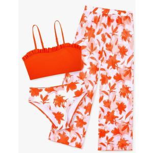 Vogseek 12Y Girls 3 Pieces Bikini Bathing Suit with Rash Guard Pants Quick Dry Swimwear Cover-Up Sets