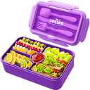 Jelife Lunch Box Kids Bento Box - Large Bento-Style Leakproof 4 Compartments Kids Lunchbox Food Containers with Utensils for Back to School, Reusable On-the-Go Meal and Snack Packing, Purple