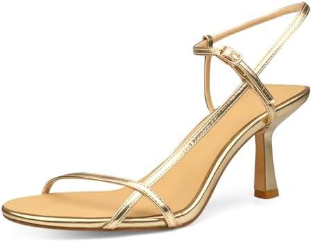 VBDB Women's Heeled Sandals Round Open Toe Strappy Slingback High Heels Ankle Strap Sandals, Size: 8.5