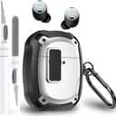 for Google Pixel Buds Pro 2/ Pro Case Cover with Lock Clip & Cleaner Pen 2024/2022, Shockproof Protective Hard Cover Skin with Carabiner Men Women - Black/White