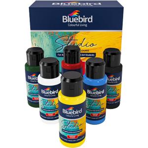 BLUEBIRD Studio Acrylic Paints, Primary Colors, 6-Pack 3.4 Fl Oz each, Basic Acrylic Paint For DIY Crafts & Beginner Artists