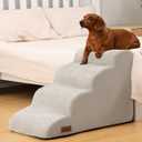 Aodisman Dog Stairs Ramp for Bed and Couch,4 Step Dog Steps for Small Dogs,Pet Stairs with Non-Slip Bottom for Old Cats,Indoor Pet Steps,Comfort,Durable,17.4" H,Light Grey