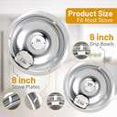 4 Pack Chrome Drip Pans, Compatible with Whirpool Kenmore Frigirate Stove Top Drip Bowls. Include 2 Pcs 6'' Range Replacement Drip Pans and 2 Pcs 8 '' Cooktop Drip Pans (Frigidaire, Silver)